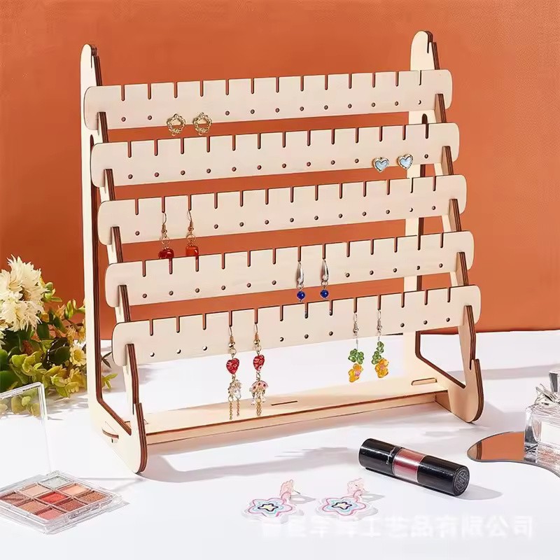 Wooden Earring Display Stand, Large Capacity Multi-Tier Jewelry Organizer Rack