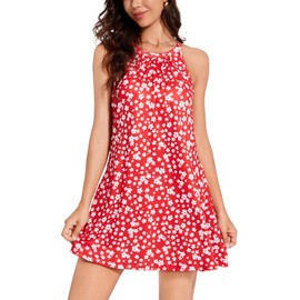 ANYFITTING Summer Halter Dresses for Women 2025 Mini Casual Flowy Floral Sundress Beach Party Vacation Built in Bra Short Sun Dress