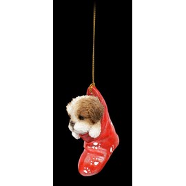 Figuren Shop GmbH Christmas Tree Decoration Dog - Shih Tzu in Stocking | Decorative Item for Hanging, Hand-Painted