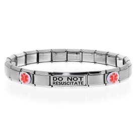 DO NOT RESUSCITATE Medical Alert ID Bracelet DNR for Women and Men - Stretchable Modular Charm Link - Stainless Steel