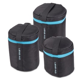 LENS-AID Thick Padded Lens Bag: Lens Case with Zipper and Belt Buckle, black