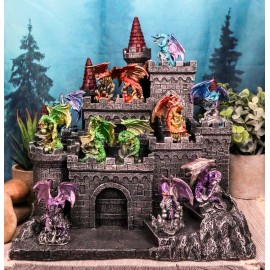 Medieval Mini Dragons Guarding King's Landing Castle Fortress Display Statue Set