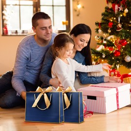 Navy Blue Gift Bags for with Ribbbon,Luxury Present Bags for Bridesmaids,Wedding,Birthday,Party, Christmas,32x25x10cm,8 Pack