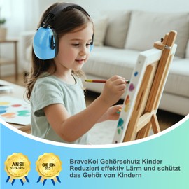 BraveKoi Ear Protection Children's NRR 27 dB, Adjustable Noise Protection Headphones Children, Earmuffs Foldable with Autism, Sleeping, Learning, Concert (Blue/1 Piece)