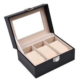 Sinoba Watch Case Watch Display Case for 3 Watches Leather Look Real Glass Window, 3 watches, Elegant