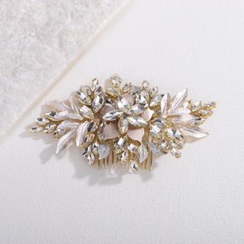 Xerling Handmade Wedding Rhinestone Hair Comb Floral Bridal Headpiece Brides Flower Hair Piece Accessories Vintage Side Comb for Women (Gold)