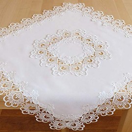 matches21 Tablecloth, Table Cloth with Elegant Embroidery and Filigree Lace, Wool White, Table Linen, 85 x 85 cm, Polyester