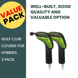Golf Wood Headcovers Driver Fairway Hybrid Interchangeable Number Tag 2 3 Pack Set, Golf Club Covers Protective Zipper Fit All Wood Clubs (Green-2 Hybrid)