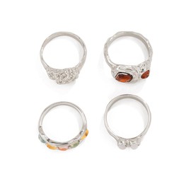 4 PCS Rings Set for Women Stacking Knuckle Rings Unique Statement Ring Rhinestone Thick Ring Sets Geometric Wrap Finger Ring Fashion Jewelry (5138, Pack of One)