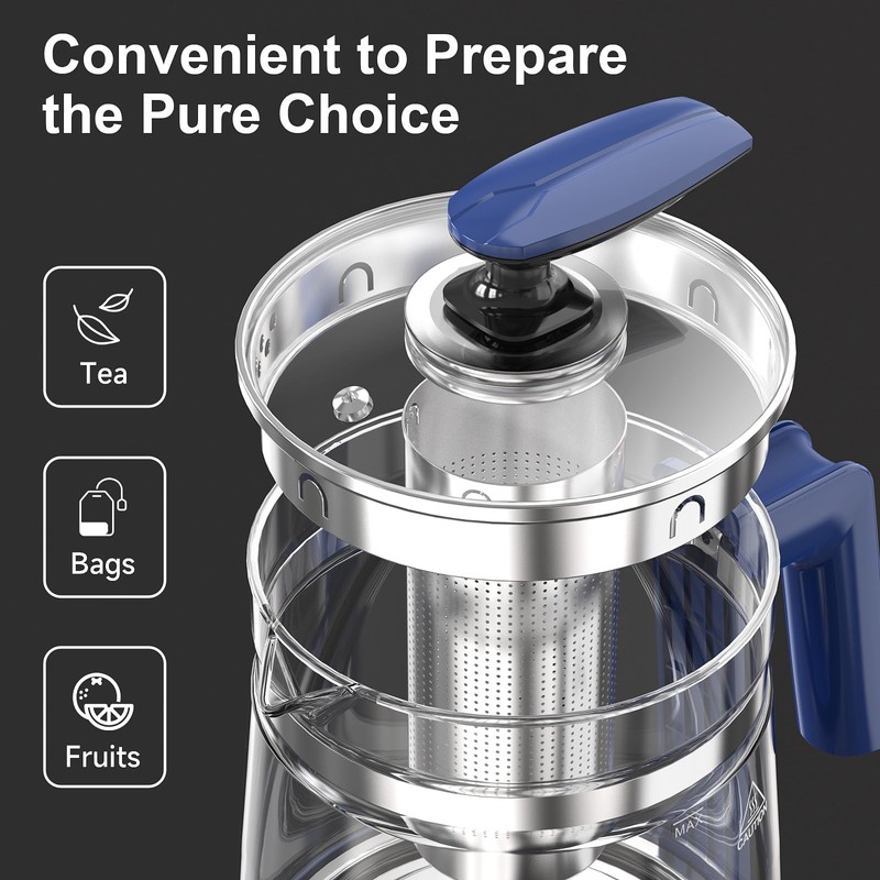 ICOOKPOT Electric Kettle, 1.5L Borosilicate Glass Hot Water Kettle Electric