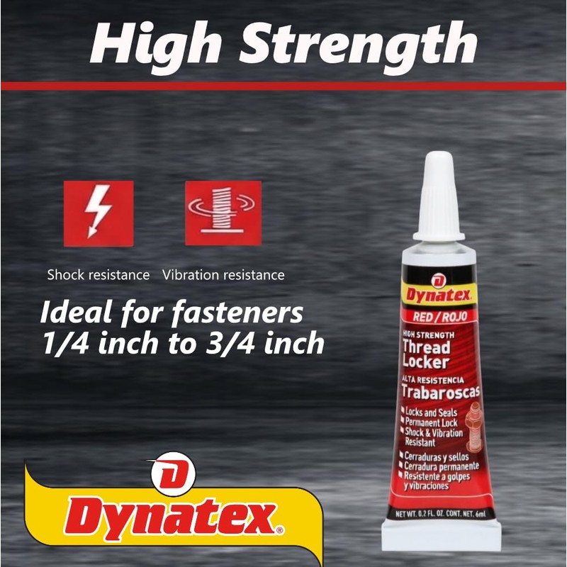 Dynatex 49451 Red High Strength Threadlocker, 6ml - Industrial Grade