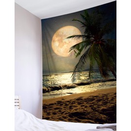 LB Sunrise Hawaii Beach Tapestry Wall Hanging Large Full Moon Over Sea Ocean Wall Decor 3D Fantasy Ocean Waves Seaside Tapestries for Bedroom Living Room Dorm Home Decor, 70.9 x 92.5 Inch