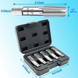 5-Piece NPT Pipe Tap Set, 1/2" NPT Tap Set Carbon Steel Hand Threading Plumbing Tap Set for Accurate Threads, Assorted Plumbers Mechanics DIY Thread Cutting Tools.