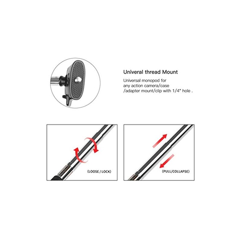 Extended Monopod for GoPro Hero 13/12/11/10/9/8/7/6/5/4/3/MAX