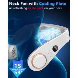 Neck Fan with Cooling Plate,Portable Neck Fans that Blow Cold Air Rechargeable Battery Powered Air Conditioner,Bladeless Wraps Body Ac, Wear Around the Neck Coolers for Hot Weather White