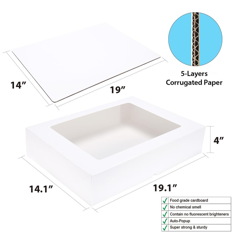 Huoshange 6 Pack 19x14x4 Inch Auto-Popup Large Rectangle Cake Boxes