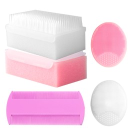 Cradle Cap Brush for Babies, Baby Bath Essentials with Silicone Scrubber Bath Sponge Dual-Sided Comb for Newborns Toddlers Boys Girls (Pink, Set of 5)