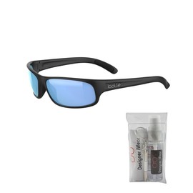 Bolle Anaconda BS027008 64MM Black Matte/Sky Blue Polarized Rectangular Sunglasses for Men + BUNDLE With Designer iWear Complimentary Eyewear Kit