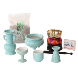 Buddhist Utensil Set, Celadon, Plain, 5 Piece + Orin Set, Incense Burner Ash, Match, For Modern Mini Buddhist Altars