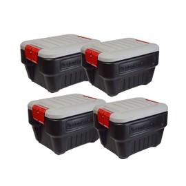 Rubbermaid ActionPacker ActionPacker️ 8 Gal Lockable Storage Bin with Lid, Pack of 4, Heavy-Duty Water Repellent Industrial Container, for Tools, Roadside Kit Supplies, 4 Pack, Black