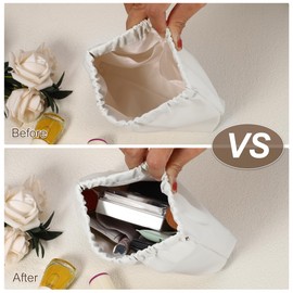 VOCOSTE Mini Makeup Bag Small Portable Makeup Bag Multiple Inside Pockets Storage Bag for Women Makeup Pouch for Lipstick Powder Coin Purse, white