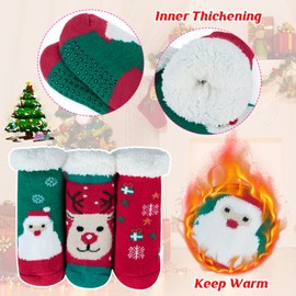 Century Star Toddler Girls Boys Christmas Socks with Grips Cotton kids Slipper Socks Baby Winter Non Slip Fuzzy Socks 1Pc Red Gift 1-3T