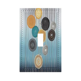 Vintage Boho Navy Blue 1 Gang Single Toggle Light Switch Wall Plate Cover Decorative Modern Geometric Dots Electric Faceplate Device Dimmer Switch Plate for Living Room Bedroom Bathroom