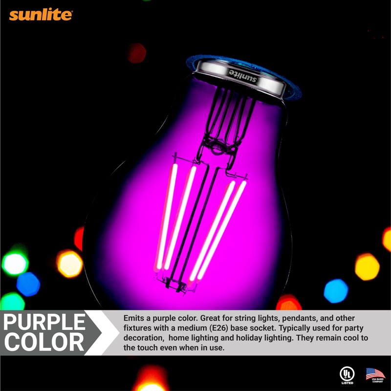 Sunlite 81081 LED Colored Filament A19 Light Bulb, 4.5 Watts,