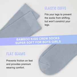 SERISIMPLE Viscose Bamboo Kids Crew Socks School Anti Odor Socks for Boys Girls Uniform Light Weight Flat Seam Socks 5 Pairs (Blue1, Medium)