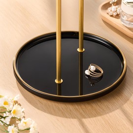 Josmimic Gold Jewelry Holder Stand with Ceramic Tray: Small Hanging Necklace Organizer Tree for Earrings, Bracelets, Rings – Jewelry Display Hanger for Women & Girls