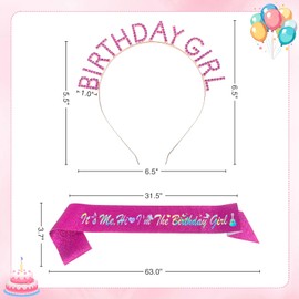 LOOMI Birthday Sash for Women Hot Pink Sash & Tiara Set -IT'S ME. HI, I'M THE Birthday Girl - Party Decorations for Girls, Rhinestone Headband Gifts