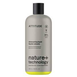 ATTITUDE Dish Soap, Infused with Essential Oils, Plant-Based Ingredients, EWG Verified, Great for Clean and Sparkling Dishes, Vegan Dishwashing Liquid, Geranium & Lemongrass, 488 mL