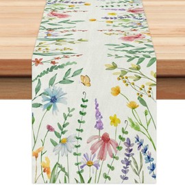 Floral Table Runner Perfect for Memorial Day, Spring Holidays, Easter Thanksgiving Home Kitchen Table Decor Charming Rustic Accents for Dining, Family Gatherings (NO.7)