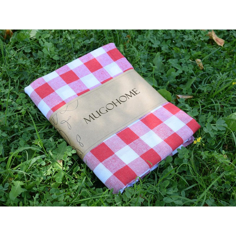 100% Cotton Fabric Gingham Table Cloth 140x140 Square Natural Buffalo