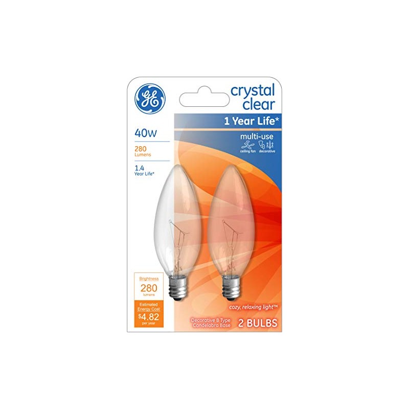 GE Lighting 12165 Light GE2PK40W CLR Blunt Bulb, Incandescent Bulbs,