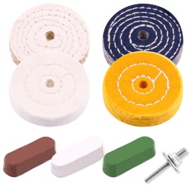 Wokape 8Pcs 3" Buffing Polishing Wheels with 3 Colors Polishing Compounds Kit, 1Pcs Sisal, 1Pcs Denim,Yellow Cotton(60 Ply),White Cotton(50 Ply) Polishing Pad with 1/4" Shank for Bench Grindes