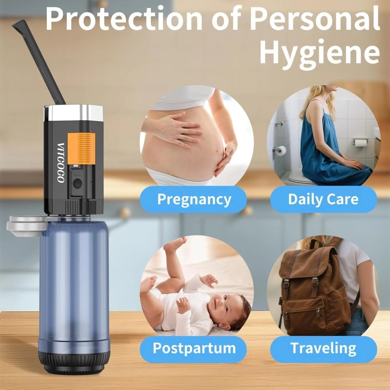 VITCOCO Handheld Bidet Sprayer – 400ml High Pressure, USB Rechargeable