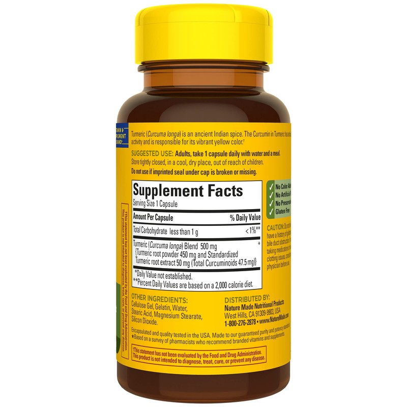 Nature Made Turmeric Curcumin 500 mg, Herbal Supplement for Antioxidant