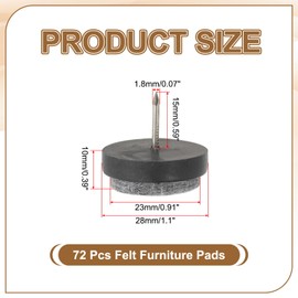 PATIKIL 28 mm Nail-on Felt Pads, 72 Pcs Round Felt Furniture Sliders Pads Heavy Duty Floor Protectors for Wooden Chair Sofa Cabinet Table Leg Feet Hardwood Floors, Black