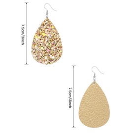Hicarer 20 Pairs Glitter Teardrop Earrings Bulk Leather Lightweight Leaf Dangle Earring Fashion Jewelry for Women(Elegant Color)