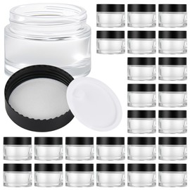 Glass Jars with Lids,Eco-Friendly Cosmetic Containers with Airtight Black Lids & Liners, Multi-Color Options for Cream, Lotion, Body Butter, DIY Skincare Travel Jars (Clear, 2oz)