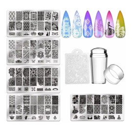 Biutee 5pcs Nail Stamping Plates  1 Stamper  1 Scraper Lac