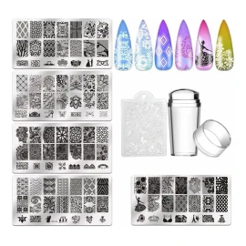 Biutee 5pcs Nail Stamping Plates  1 Stamper  1 Scraper Lac