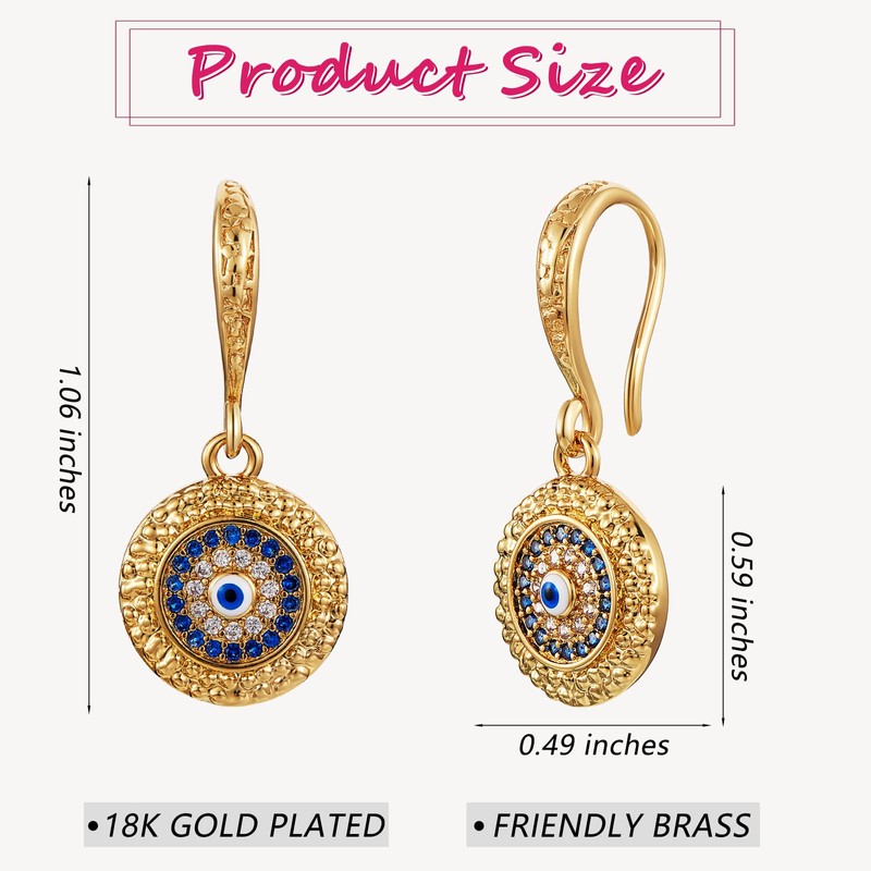 Ornaland Evil Eye Dangle Hoop Earrings Cubic Zirconia Huggie Hoop