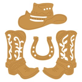 Cowboy Dies Cutting Stencil Set for Paper Scrapbooking Card Crafting, Steel Metal Western Boot Horseshoe Hat Cut Template Accessories for Embossing DIY Artist Happy Birthday Album Decorative Handcraft