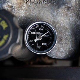 GlowShift Liquid Filled Mechanical 250 F Temperature Gauge - for Water Coolant or Oil Temp - 3/8-18 NPT Threaded Sensor - Black Dial - Waterproof - 1-1/2" (38mm) Diameter