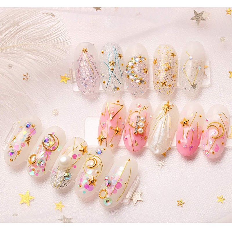 SILPECWEE 6 Boxes 3d Nail Rhinestones And Studs Gold Nail
