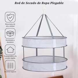 LHChan Tendedero de Malla Plegable de 2 Niveles para Colgar y Secar Suéteres, Resistente al Viento, Estante de Secado Grande para Lavandería, Secadora de Malla Plegable para Ropa, Portable