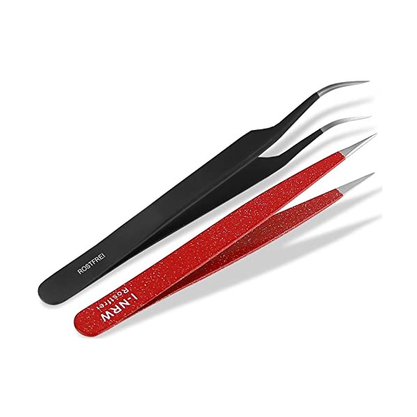 Zupfpinzette-Pinzette Spitz Splitterpinzette Set Rot Schwarz Rostfrei