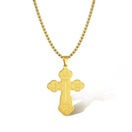 SIPURIS Orthodox Cross Necklace for Men Jesus Christ Orthodox Crucifix Pendant Stainless Steel Religious Christian Jewelry Birthday Gift (Gold-Box Chain)